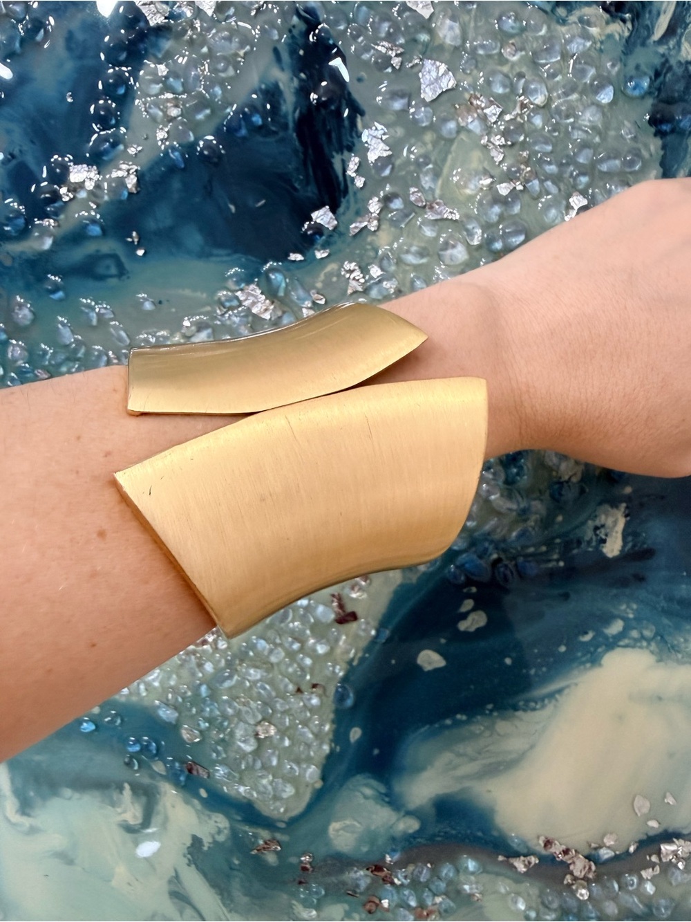 Gold Metal Asymmetrical Cuff Bracelet Hinged Closure